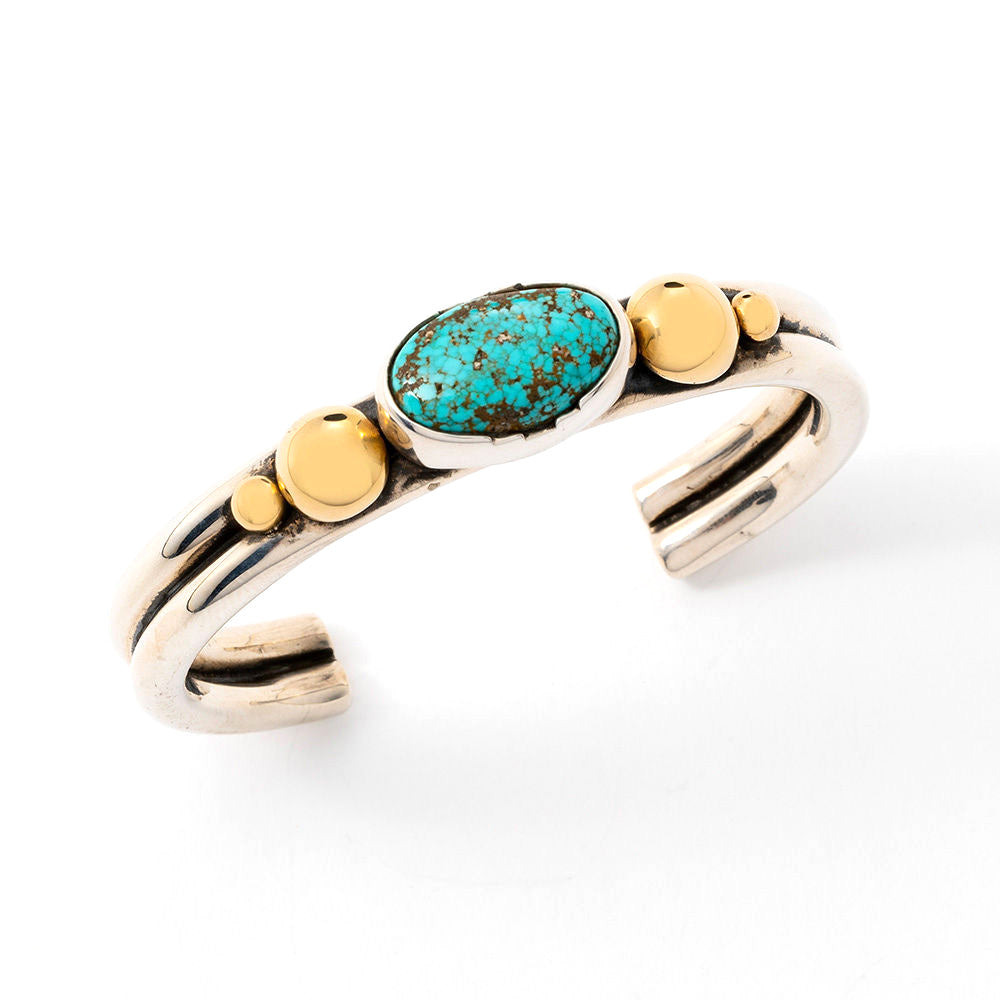Turquoise Silver and Gold Cuff