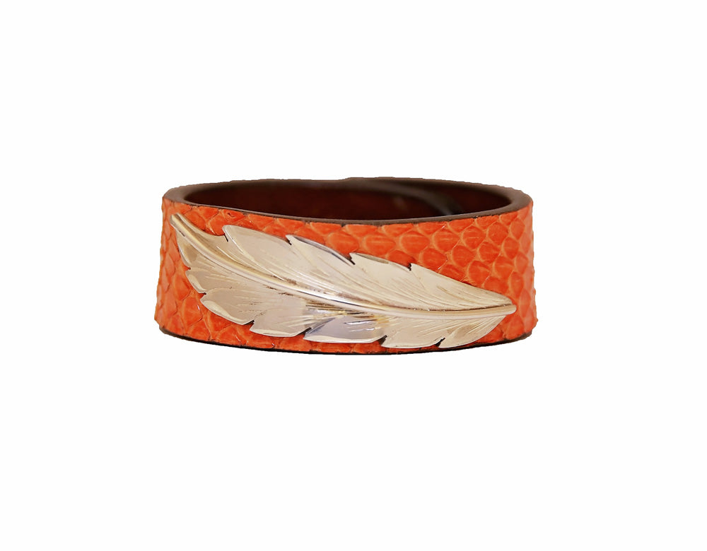 Leather Cuff With Sterling Silver Feather