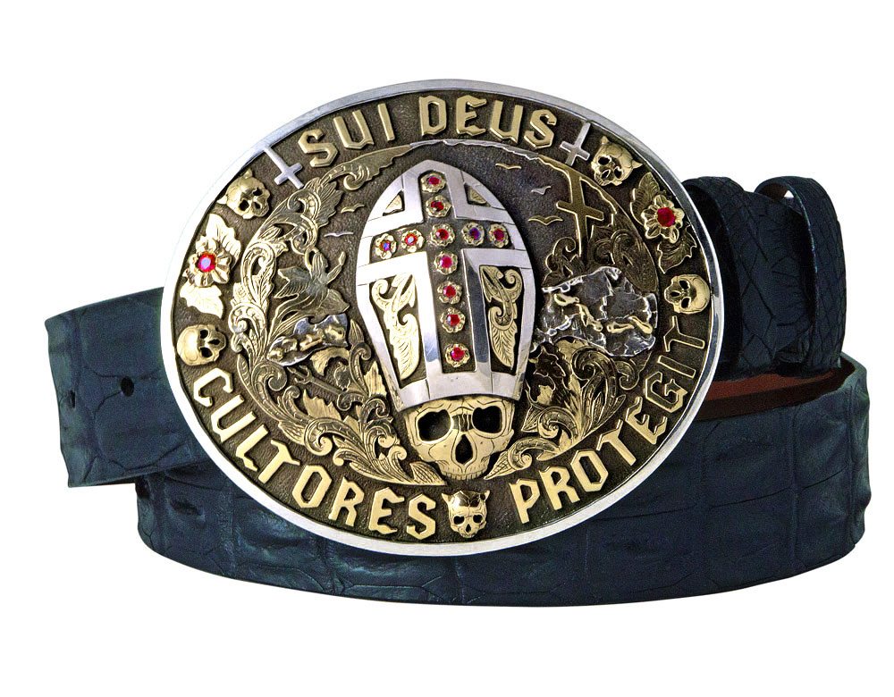 Sterling Silver and Gold Sui Deus Coutores Protegit Belt Buckle