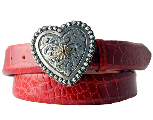 Sterling Silver and Rubies Heart Belt Buckle