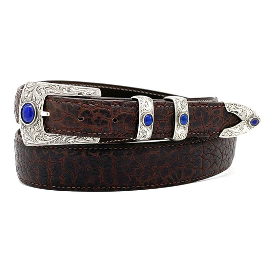 Engraved Silver and Lapis Belt Buckle Set