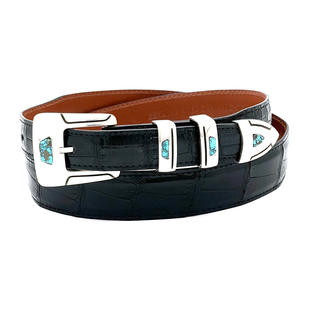 Silver and Turquoise Belt Buckle Set