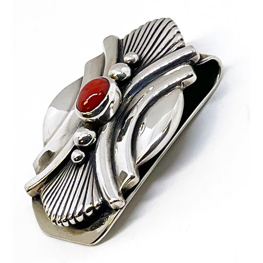 Red Coral & Sterling Silver Money Clip
