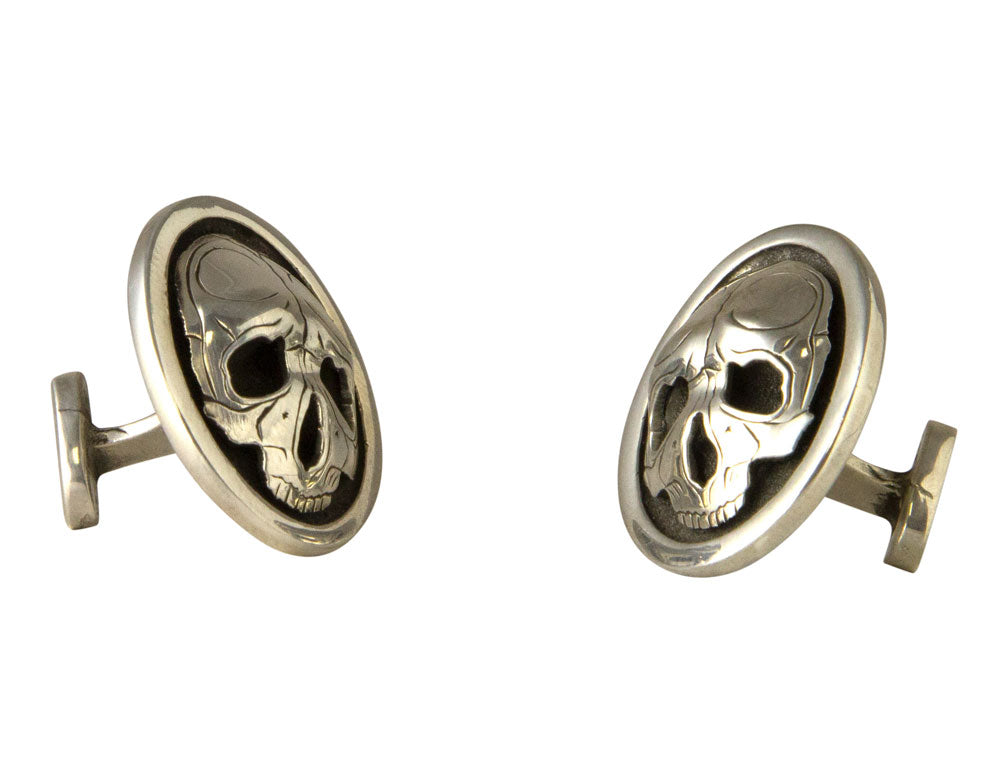 Gemelos De Calavera Para Hombre - 2 Pares De Latón Plateado, Diseño 3D Gótico, Tamaño 29,5x18 Mm, Regalo Original Para Eventos Y Halloween