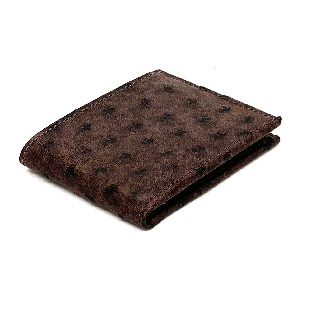 Brown Ostrich Slim-Fold Wallet