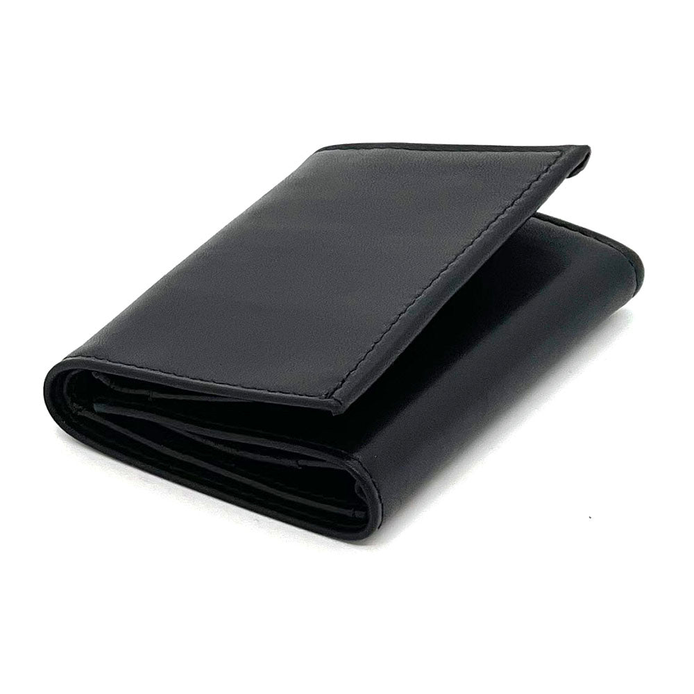 Black Italian Calf Leather Tri-Fold Wallet