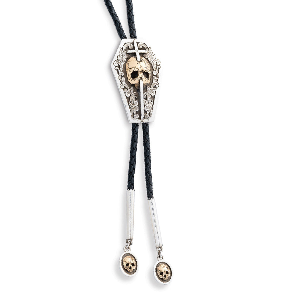 Richard Stump Sterling Silver and Gold Skull Bolo
